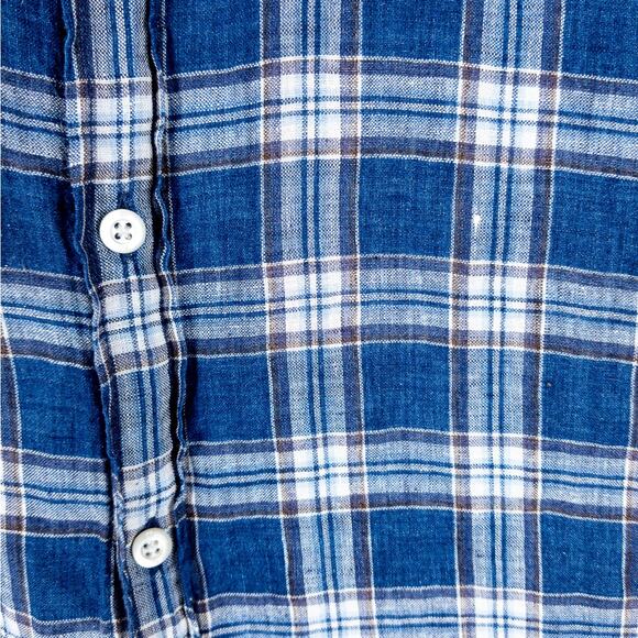 Banana Republic Linen Shirt Men's Medium Shirt Long Sleeve Plaid Blue White - Picture 3 of 10